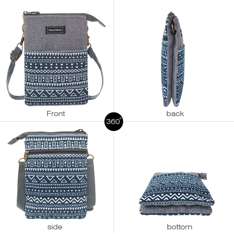 MEISEE Roomy Cell Phone Purse Wallet Canvas Small Crossbody Purse Bags with Shoulder Strap For Women teen girlsl (B-blue and gray-2) - Image 2